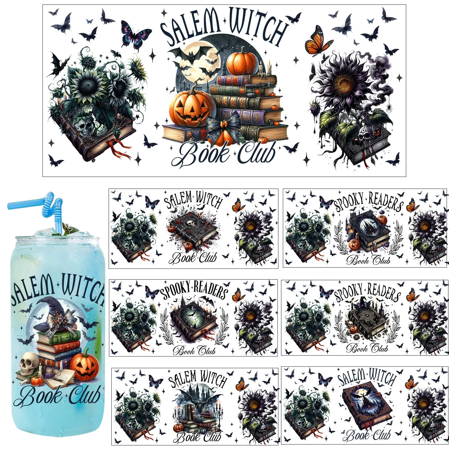 

1/5pcs Bundle Mysterious magic Devil's Book easy peel waterproof DIY Decals 3D transfers uvdtf sticker 16oz uv dtf cup wraps