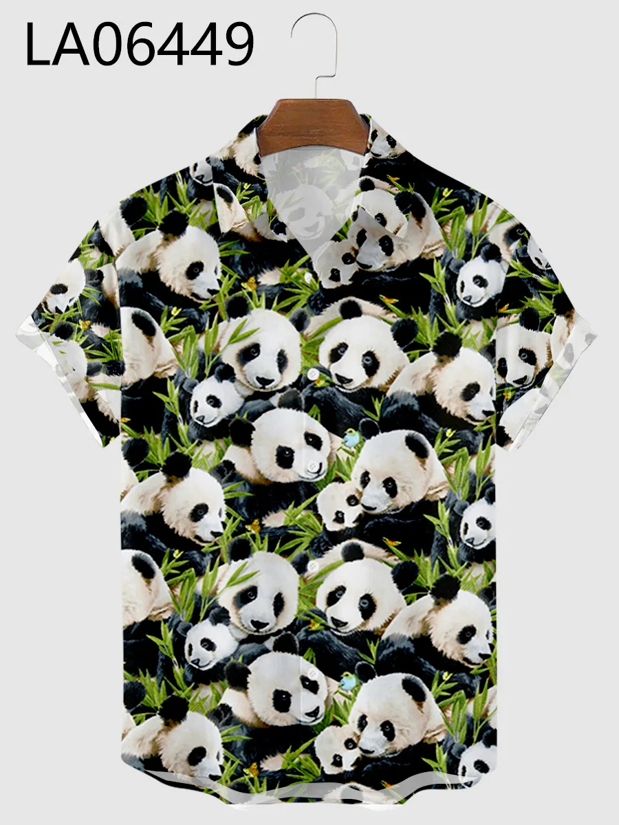 2021 Men\'s Shirts Creative Panda Printed Short Sleeve Shirt Men Street Summer Hawaii Beach Retro Shirts Harujuku Shirts for Men