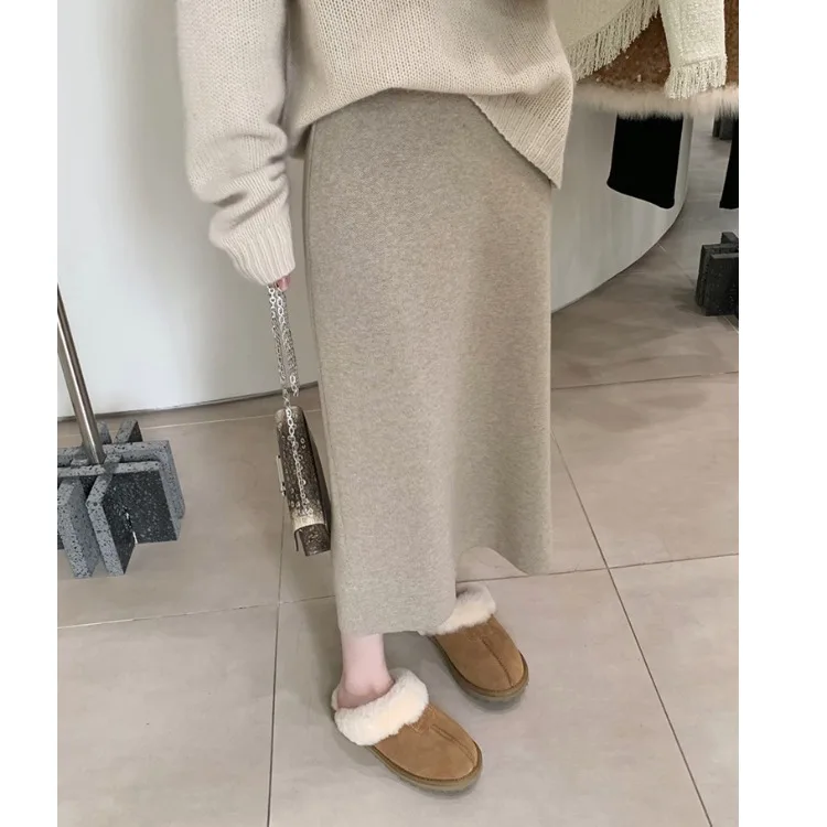 

Осень-зима, шерстяная вязаная юбка-миди, женская юбка трапециевидной формы с высокой талией, мягкая уютная длина, прямой крой, облегающее платье