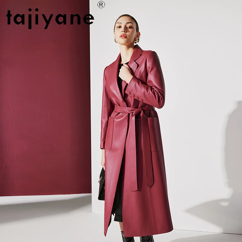 

Tajiyane Top Layer Sheepskin Leather Trench Coat for Women 2023 Elegant Real Leather Jacket Long Windbreaker Korean Style Belt