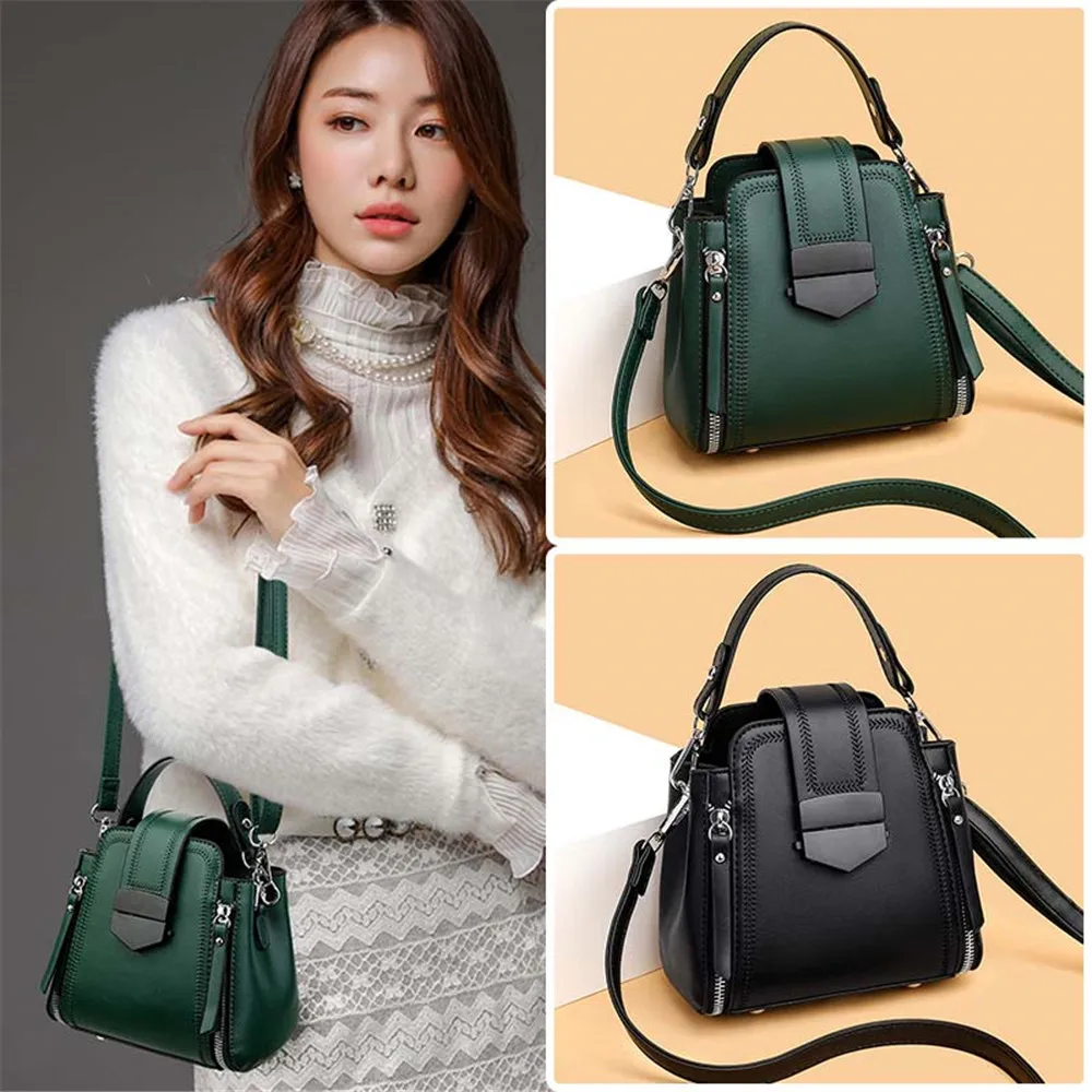 Vintage Soft Leather Small Bucket Bags Female 2023 Trend Designer Crossbody Shoulder for Women Casual Zipper Handbags and Purses