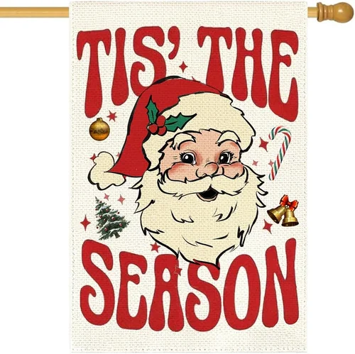 Christmas House Flag 28X40 Inch Double Sided Outside, Tis' the Season Santa Clau 7445016361333 AAV hhz