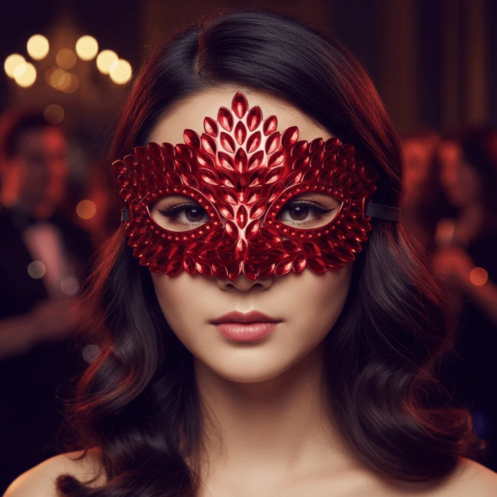 Costume Eyewear Metallic Masquerade Mask Crowned Shiny Half Facepiece Textured Flexible Party Eyemask Women