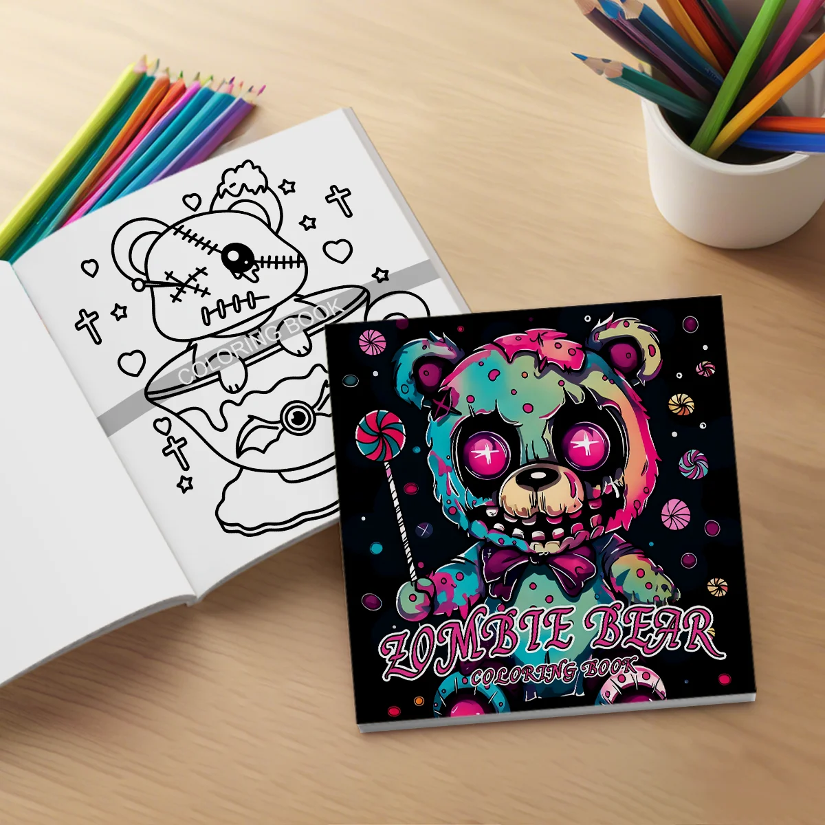 كتاب تلوين الدب الزومبي للبالغين - 24 صفحة من الرسوم التوضيحية لطيف على شكل شبل الدب للاسترخاء والتعبير الإبداعي