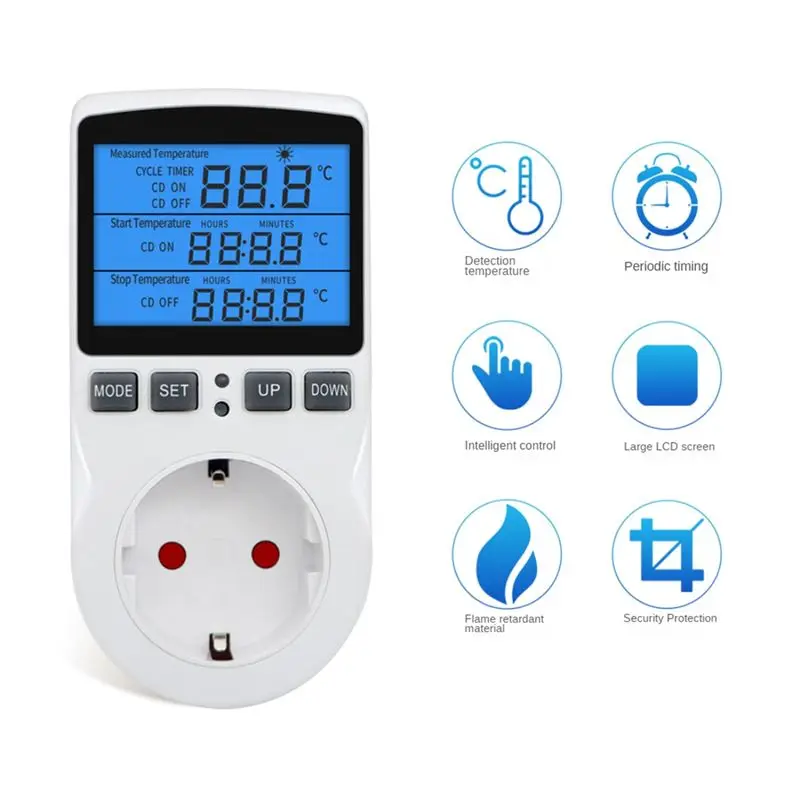 AEE4-Optical Digital Temperature Controller, Heating Cooling Thermostat Socket With Sensor For Reptile Incubator