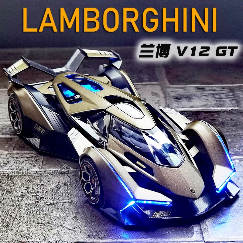 1:22 Lamborghini V12 GT Alloy Sports Car Model Diecast Metal Simulation Decoration Sound And Light Childrens Toy Car Gifts C103