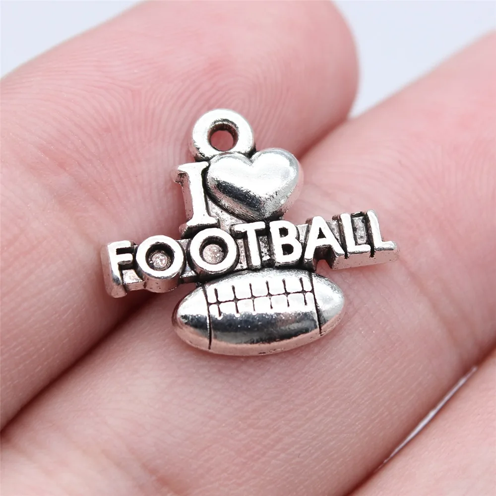 40pcs 19x16mm(0.75x0.63inch) Antique Silver Color I Love Football Charms Pendants DIY Jewelry Making Accessories