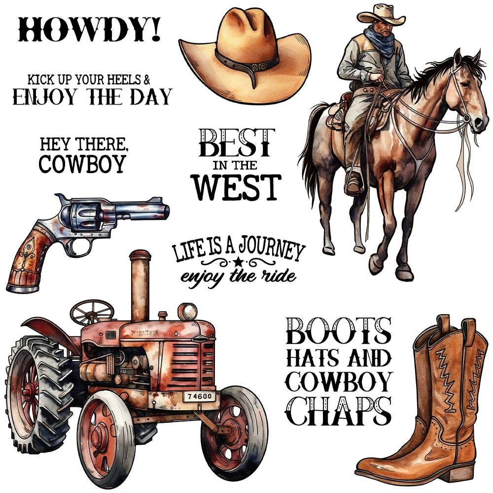 

Mangocraft Cool Cowboy Tractor And Boots Clear Stamps DIY Scrapbooking Supplies Silicone Stamp For Card Making Albums Decor