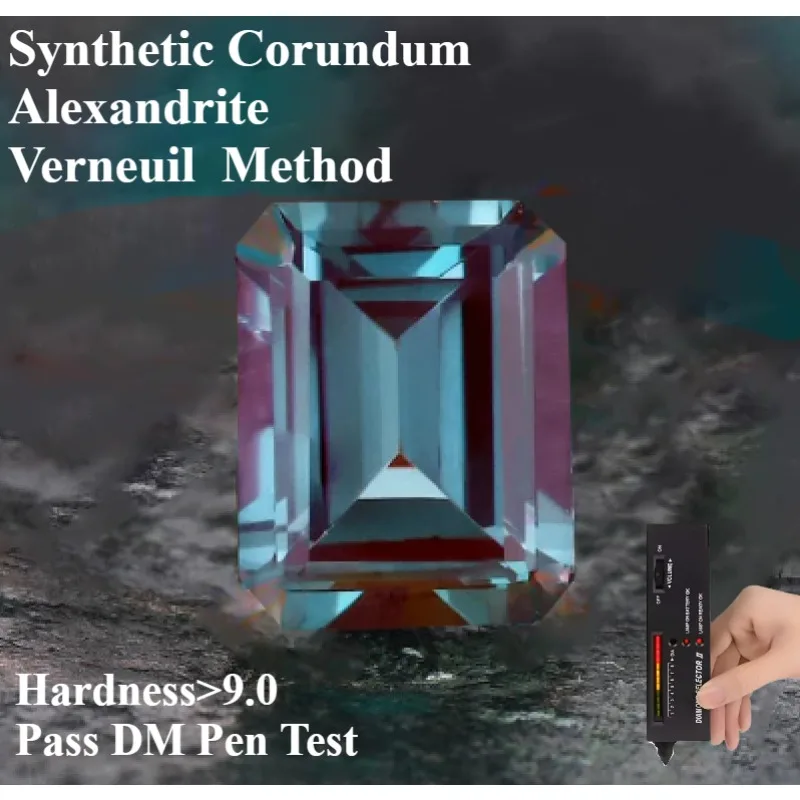 

Synthetic natural cutting corundum Verneuil Alexandrite Stone Emerald Cut High quality for Jewelry Making AGL Certificate