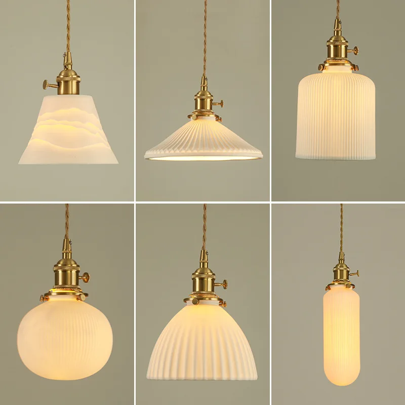 النمط الياباني خشب الجوز حليبي الزجاج قلادة LED أضواء الرخام الطبيعي جو إضاءة المطعم غرفة نوم المنزل الثريا #4