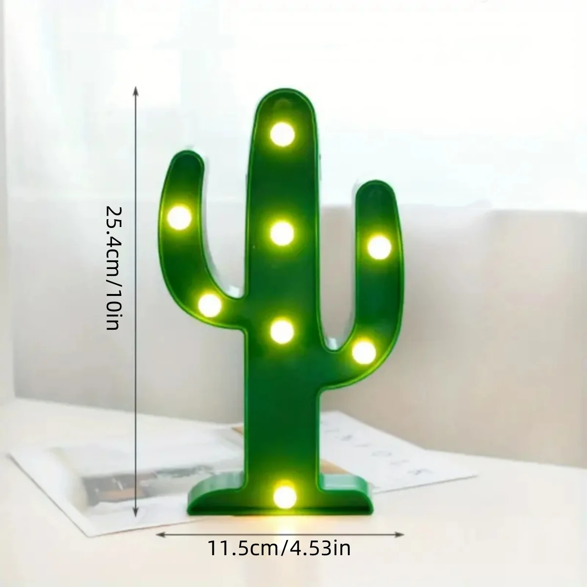 Christmas Cactus Shaped Battery Operated Night Light Green Plastic Cactus Mini Table Lamp Wall Mountable Suitable Bedroom Decor