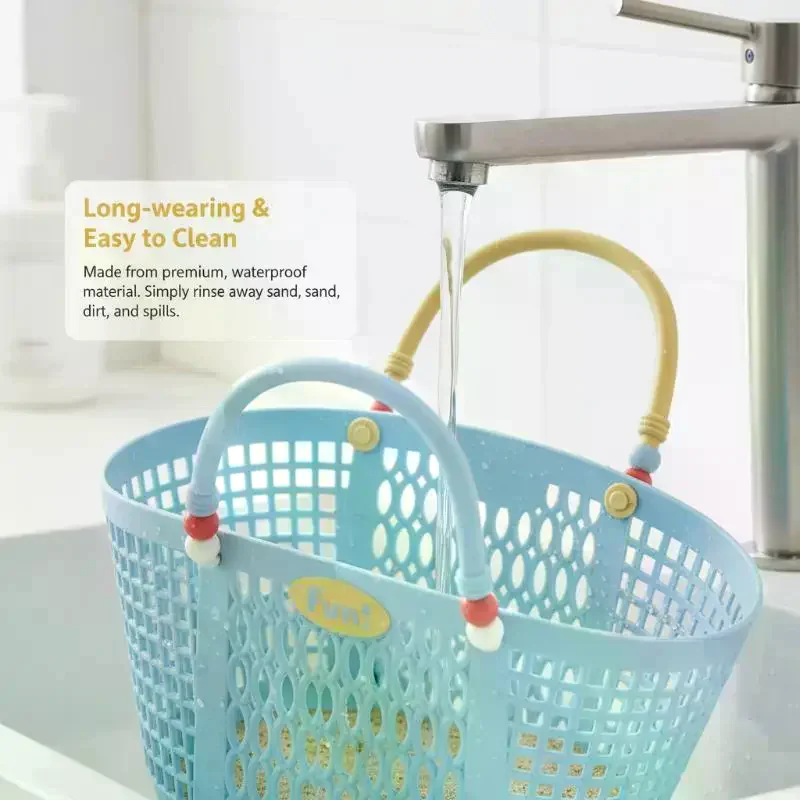 Portable Plastic Storage Organizer Basket With Handle Waterproof for Bathroom Bathing Swimming Pool Outdoor Use