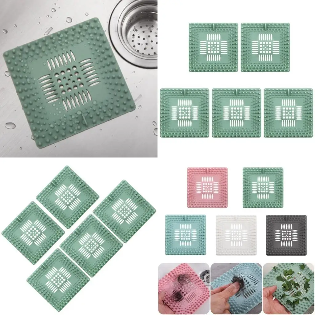 

652F 5 Pack Kitchen and Bathroom Drain Hair Stoppers Flexible Plastic Covers