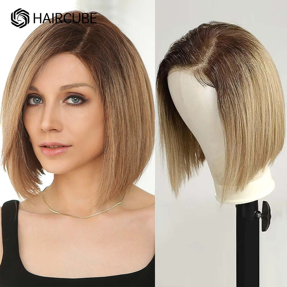 Human Hair Wigs Brown Bob Lace Front Wigs Pre Plucked Blonde Golden HD Lace Frontal Wigs Short Straight Remy Human Hair Wigs