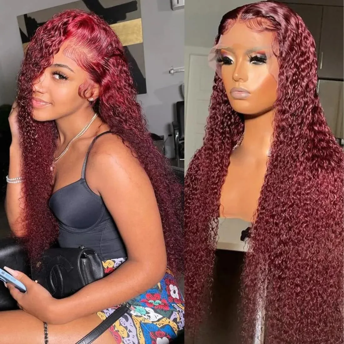 Burgundy 99J Curly 13x4 Lace front Human Hair Wigs HD 13x6 Red Deep Wave 30 32 Inch Transparent Lace Frontal Wig 250 Density