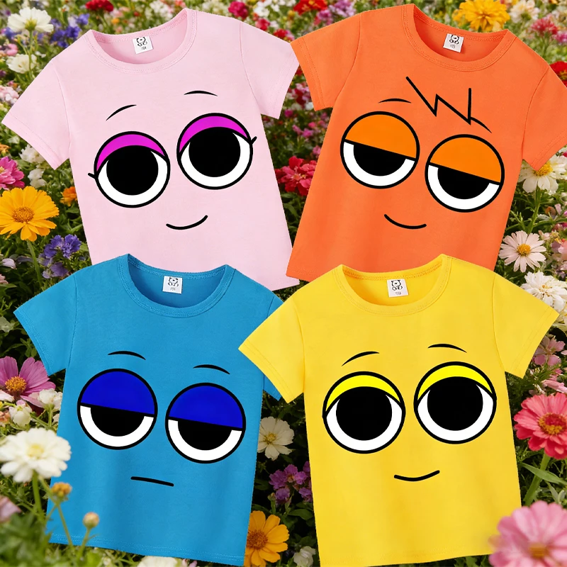 Sprunki Kawaii T-shirts for Children Anime Cartoon Cute Short-sleeved Top Boys Girls Summer Fashion Hip Hop T-shirt Kids Clothes