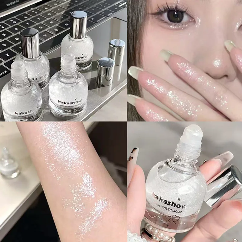 بيرليسسينت لامعة عالية الضوء الكرة السائلة تصميم الوجه الجسم الترقوة بريق السائل المرأة دائم الأبيض تألق ماكياج 1/4 قطعة