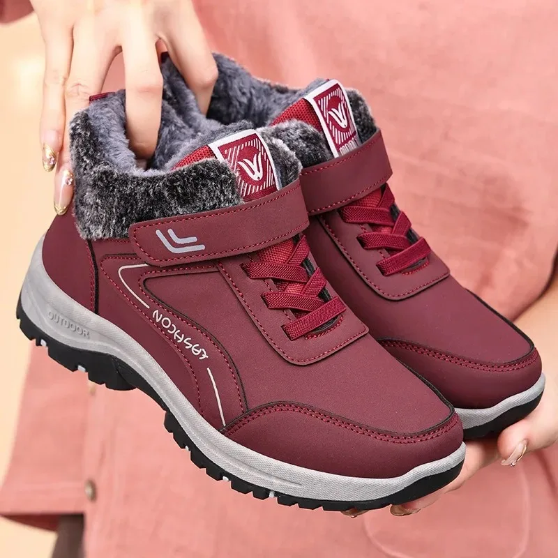 

Women Snow Boots Fashion High Top Cotton Boots Outdoor Non Slip Hiking Shoes Thick Plush Warm Winter Boots for Women Botas Mujer