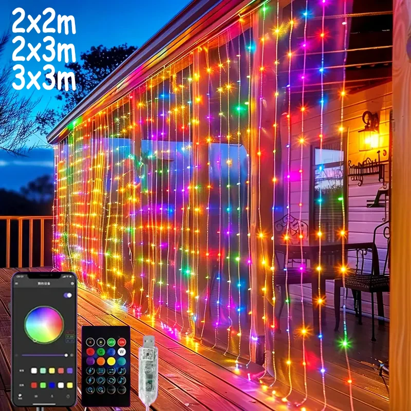 

Светодиодные занавески с приложением, вилка с дистанционным управлением, сказочный гирляндный светильник для наружного окна, настенный подвесной светильник для спальни, свадьбы, вечеринки, Рождества