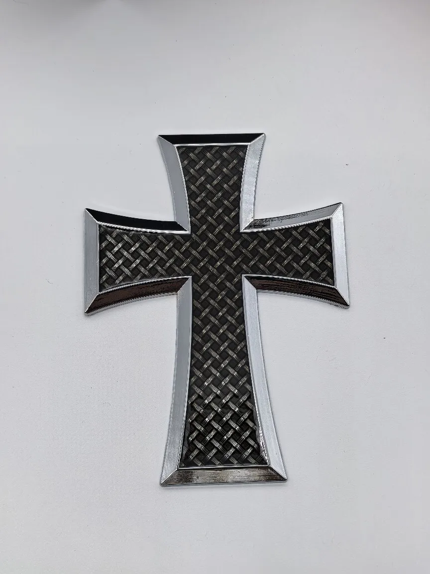 Zinc Alloy Iron Cross Car Emblem, 3D Epoxy Resin Decal with Carbon Fiber Pattern for Car Truck SUV