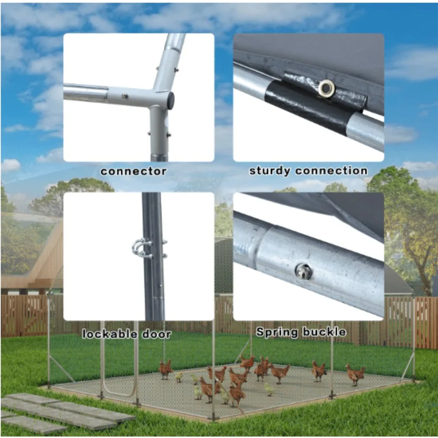 

Large Metal Chicken Coop With Run Walkin Chicken Coop For Yard With Waterproof Cover