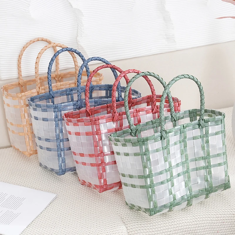 Fashionable Plastic Woven Vegetable Basket Bag New Single Shoulder Handbag