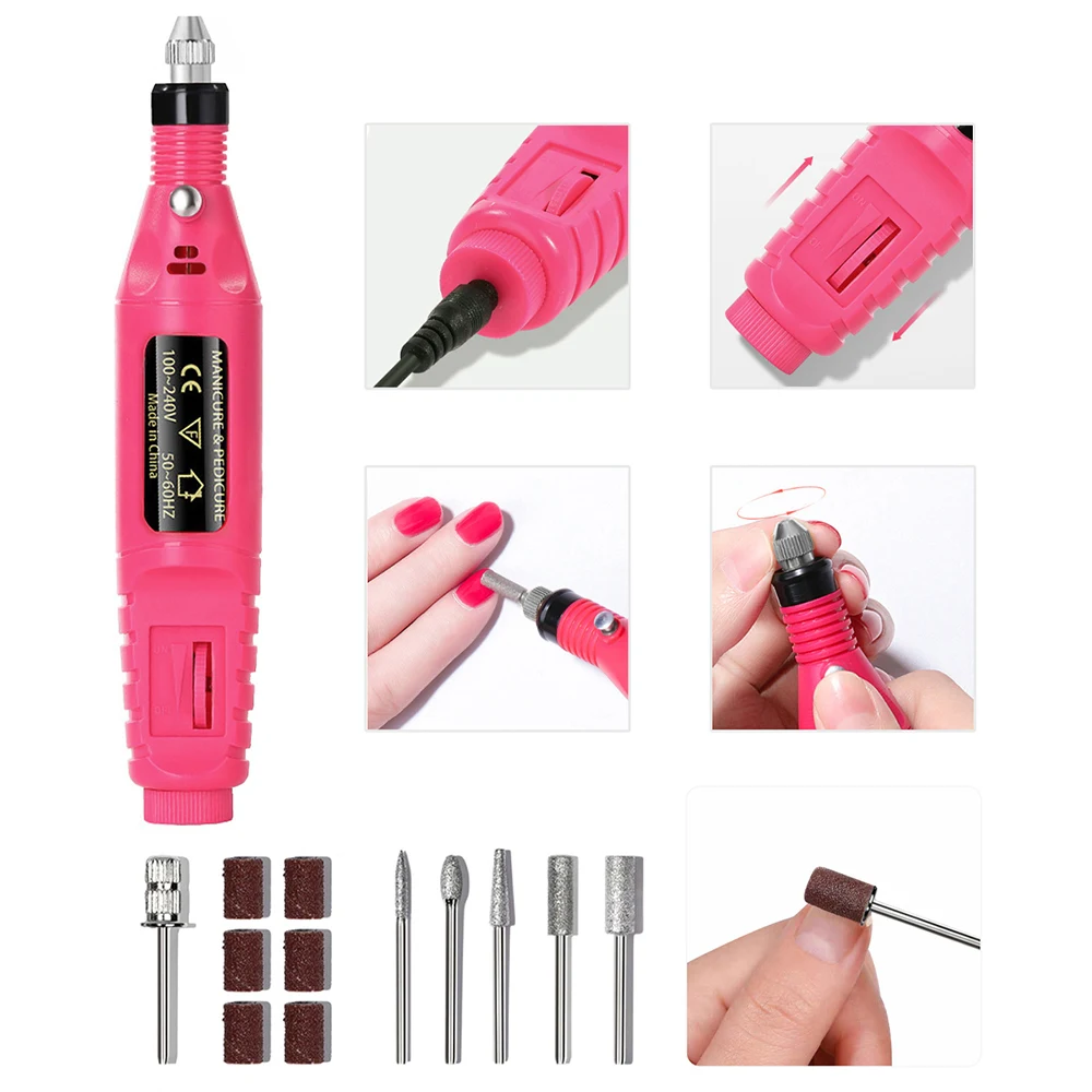 HALAIMAN 6 Color Portable Nail Polishing Machine Electric Nail Sander Nail Accessories Milling Cutter For Manicure Pedicure Tool