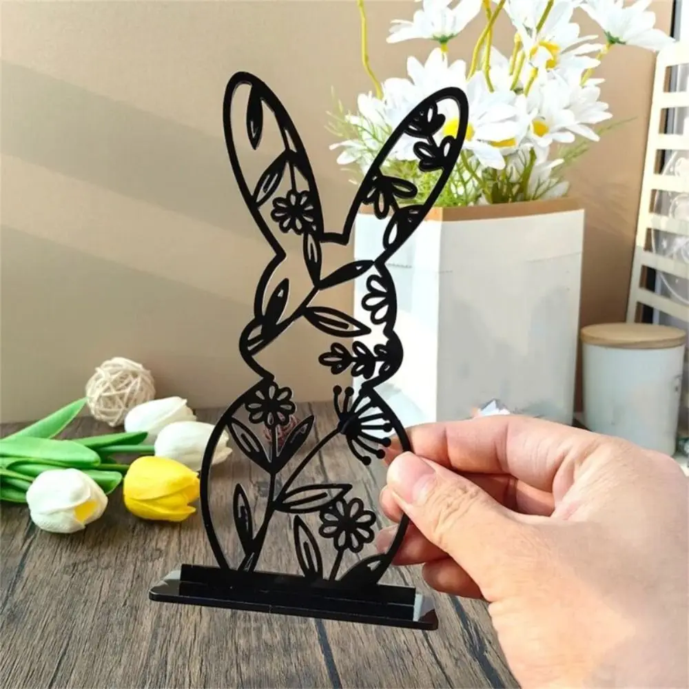 Easy Use Hollow Out Easter Rabbit Figurine Black 3D Hollow Out Acrylic Rabbit Cute Acrylic Rabbit Eggs Statues Tabletop Decor