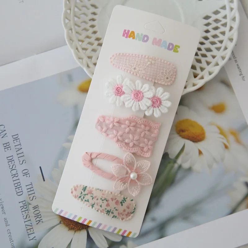 Lovely Flower Hair Clips, Cute Handmade Children's Head wear, Snap Clips for Baby Hair Accessories for Girls, 5 per Set view 5
