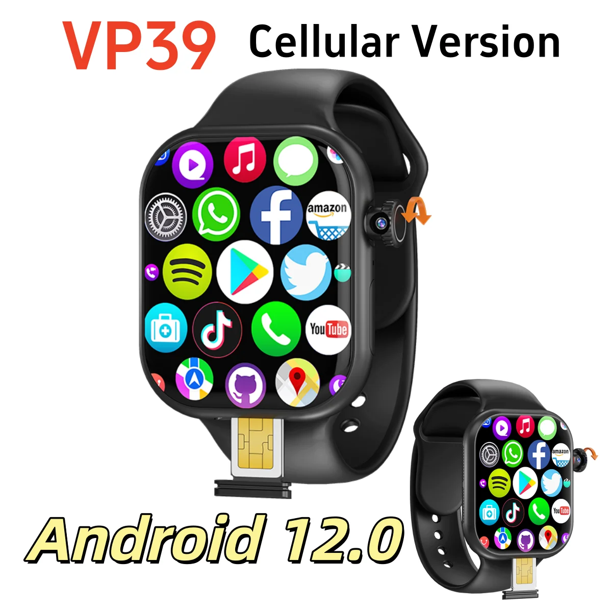 

New VP39 5G LTE Smartwatch 2.29inch Amoled Android 12.0 Smartwatch With 190° Rotary Camera GPS WIFI Assistant APP Store
