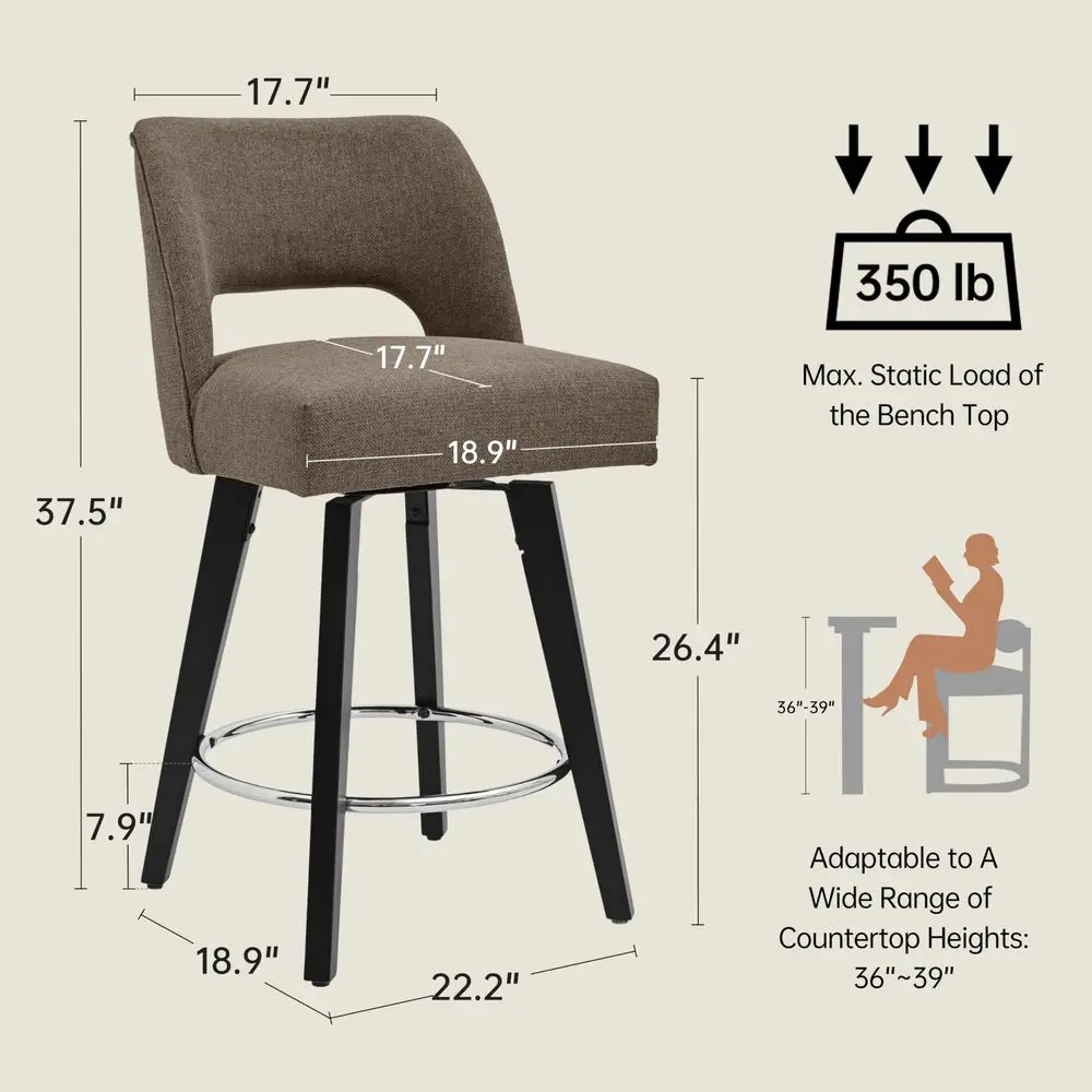 

26 Swivel Counter Height Bar Stools Set of 4, holstered BarStools with Rubberwood Legs and Supportive Back, Modern Counter St