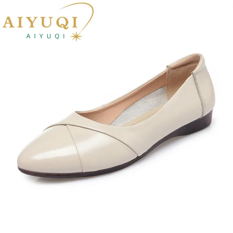 AIYUQI 2024 Autumn New women Flat shoes Genuine Leather Comfortable bottom Big Size 41 42 43 Casual Loafers  Mother Shoes