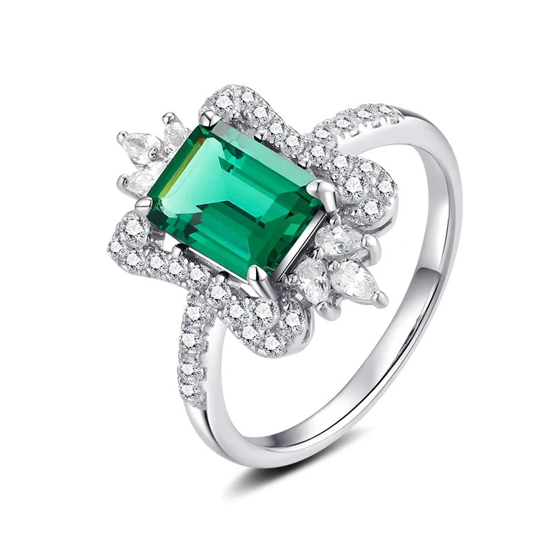 Huitan Noble Green Cubic Zirconia Women Rings for Wedding Anniversary Party Silver Color Elegant Female Rings New Trendy Jewelry