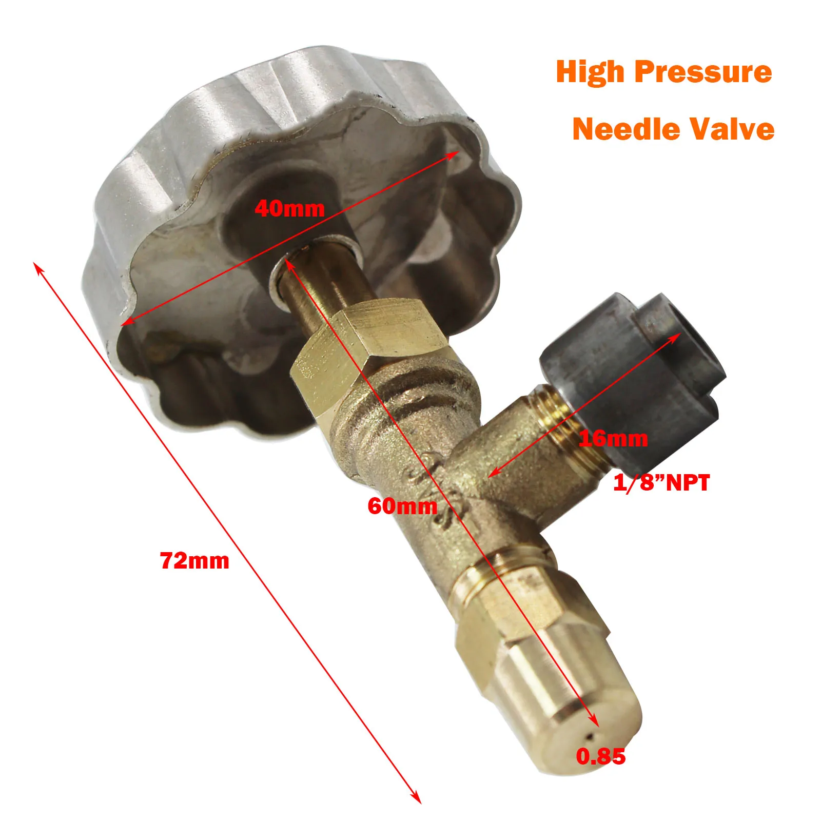 1/8 "NPT ทองเหลืองเข็มวาล์วพร้อมตัวหัวฉีด0.85มม.ความดันวาล์ว