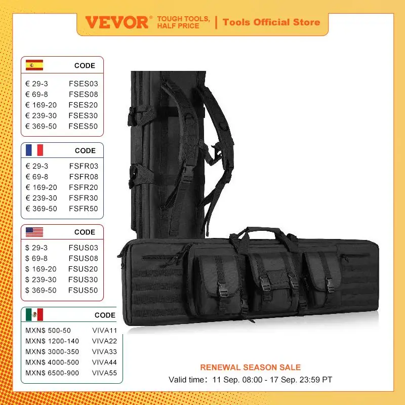 VEVOR Estuche para Rifle Bolsa Táctica Larga para Transporte de Armas 107 cm con Sistema MOLLE Funda para Rifle con Correa para Hombro Cremallera con Cerradura para 2 Rifles 102 cm y 2 Pistolas, Negro