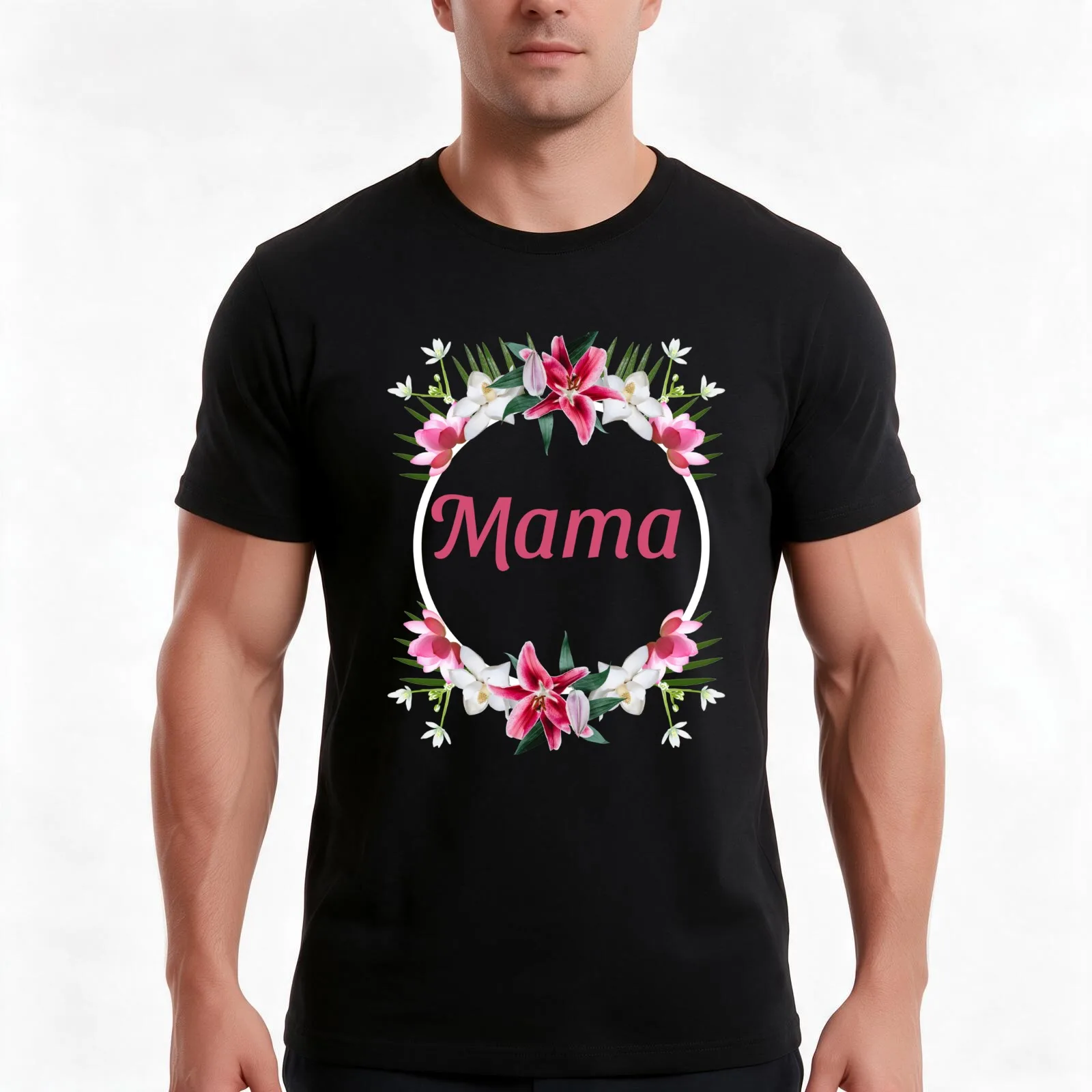Mama Shirt With Flowers Woman's T-Shirt, Summer Casual Cotton Tee, Oversized Streetwear Tops, Vintage Graphic Print, 100% Cotton
