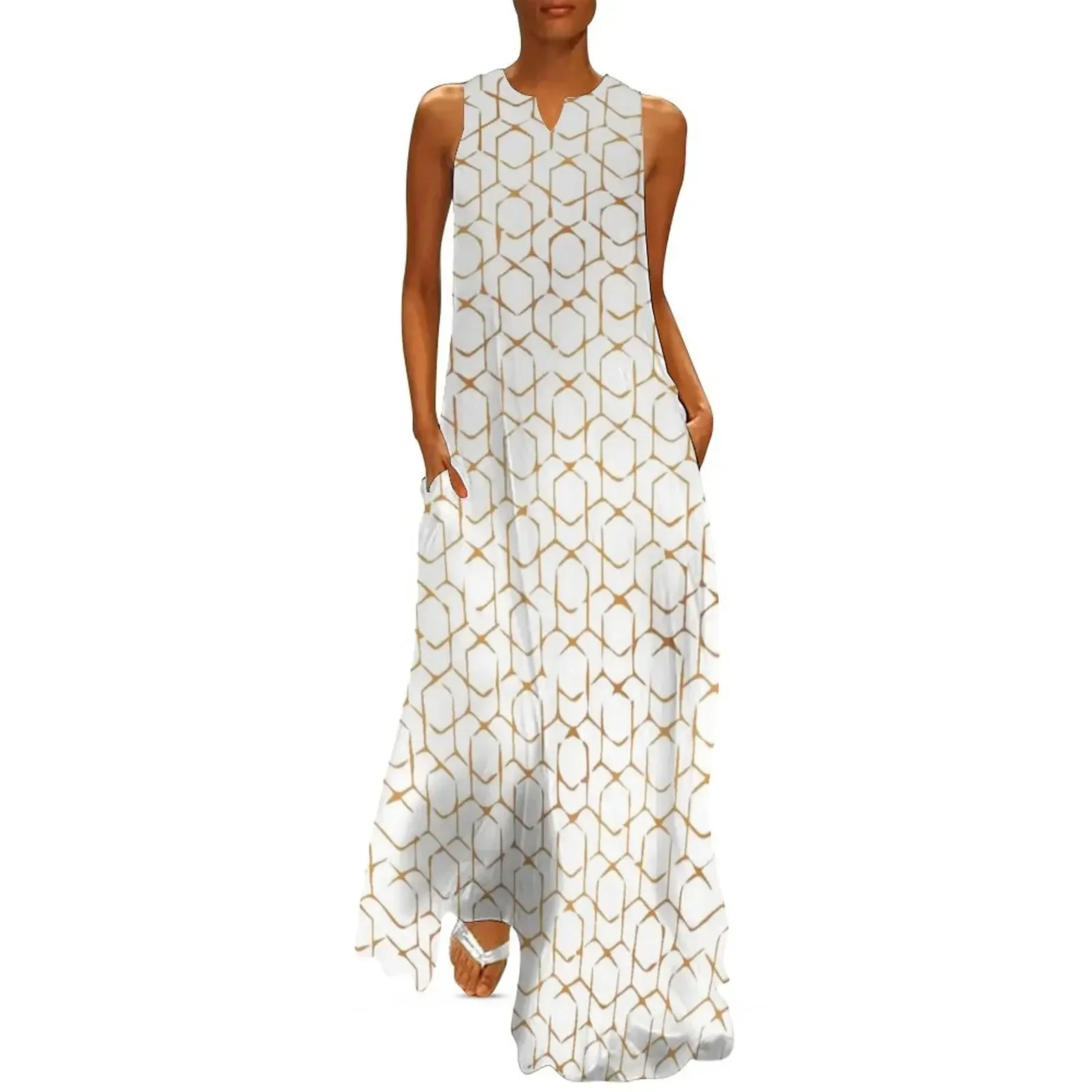 

White with gold inlay jali Long Dress summer dress for women 2025 women's luxury party dress women