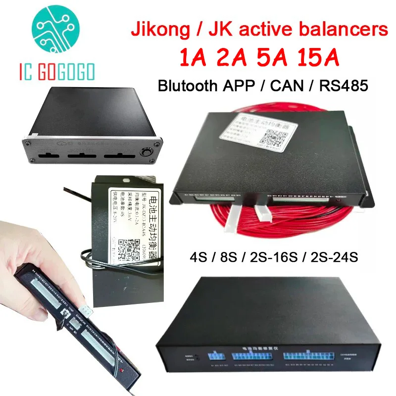 Jikong JK 1A 2A 4A 5A 15A موازن نشط بطارية ليثيوم التعادل بلوتوث 4S 8S 16S ~ 24S ليس BMS Li-ion Lifepo4 CAN RS485