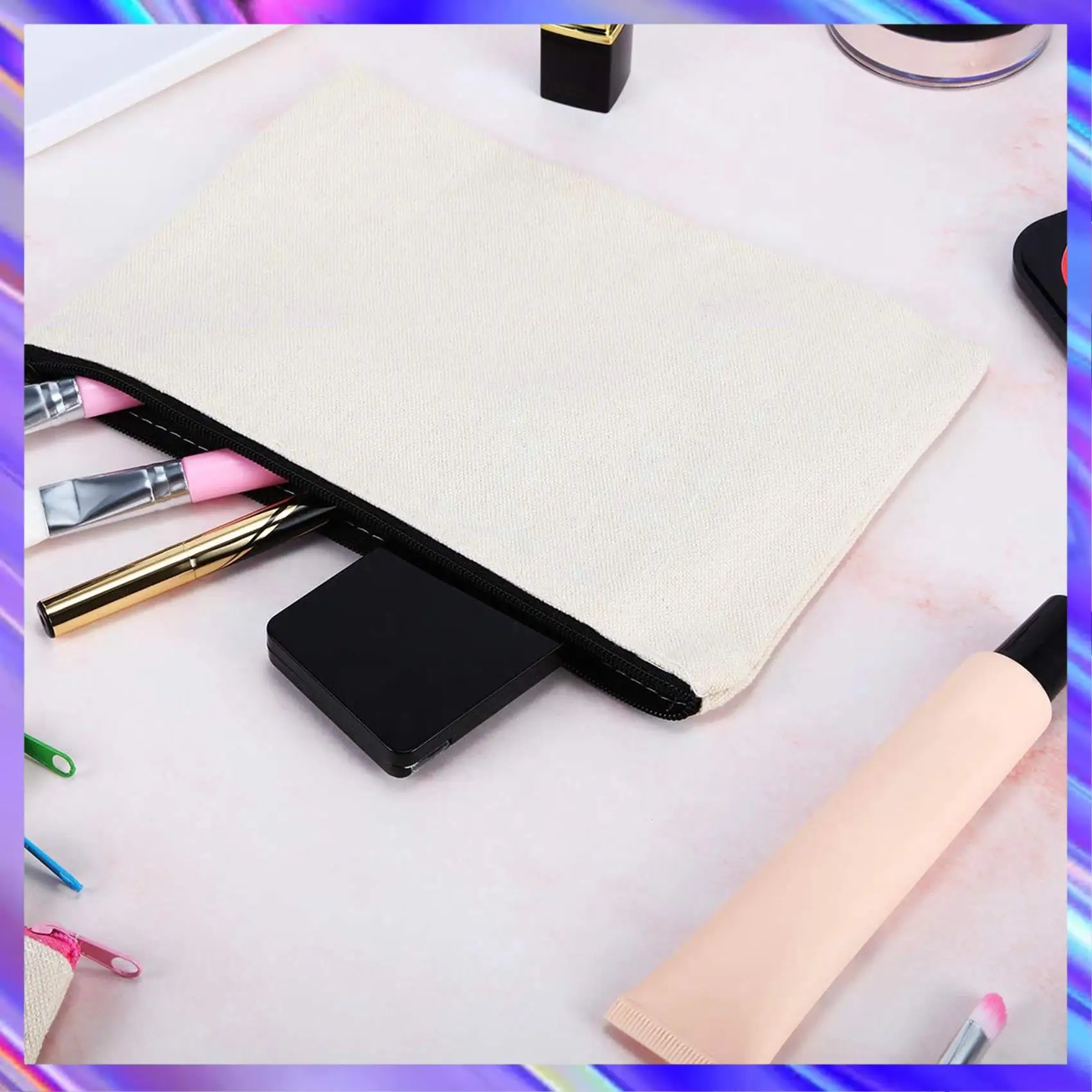 

36 Pieces Canvas Makeup Bag Multipurpose Cosmetic Bag Travel Toiletry Pouch Pen Coin Bag Blank DIY Bag With Zipper