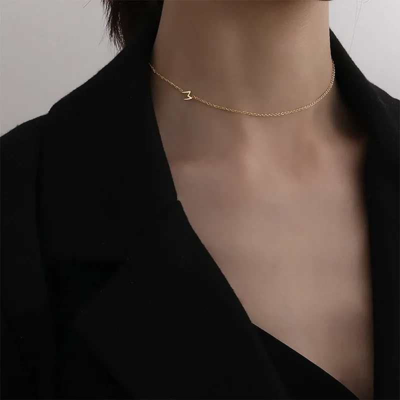 Stainless Steel Personality Gold Color Letter D Pendant Necklace for Women Temperament Punk Collarbone Chain Jewelry Colorfast