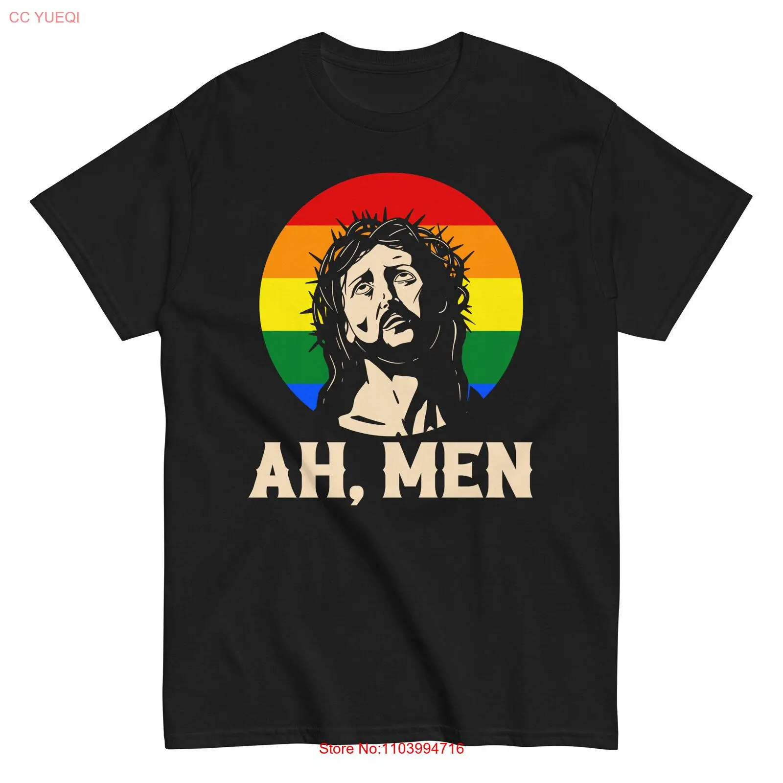 Religious Christian Gay Pride Jesus LGBT Rainbow Flag Ah Men T-Shirt