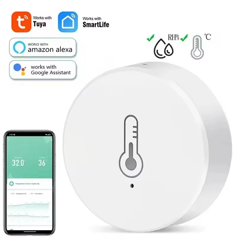 

Zigbee Temperature Humidity Sensor Battery Powered Indoor Sensor Smart Home Automation Support For Home Bedroom Office Room Kit