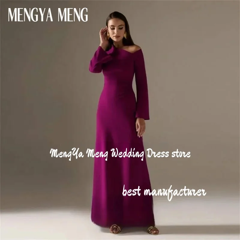 Customized Rose Red Slanted Shoulders Long Sleeves robes Evening Prom Dresses for Special Occasions Ankle-Length Formal Gowns