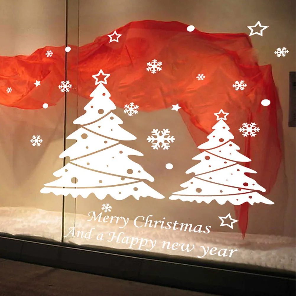 Merry Christmas and Happy New Year Christmas Tree Wall Sticker Removable Art Murals Christmas New Year Party Decor
