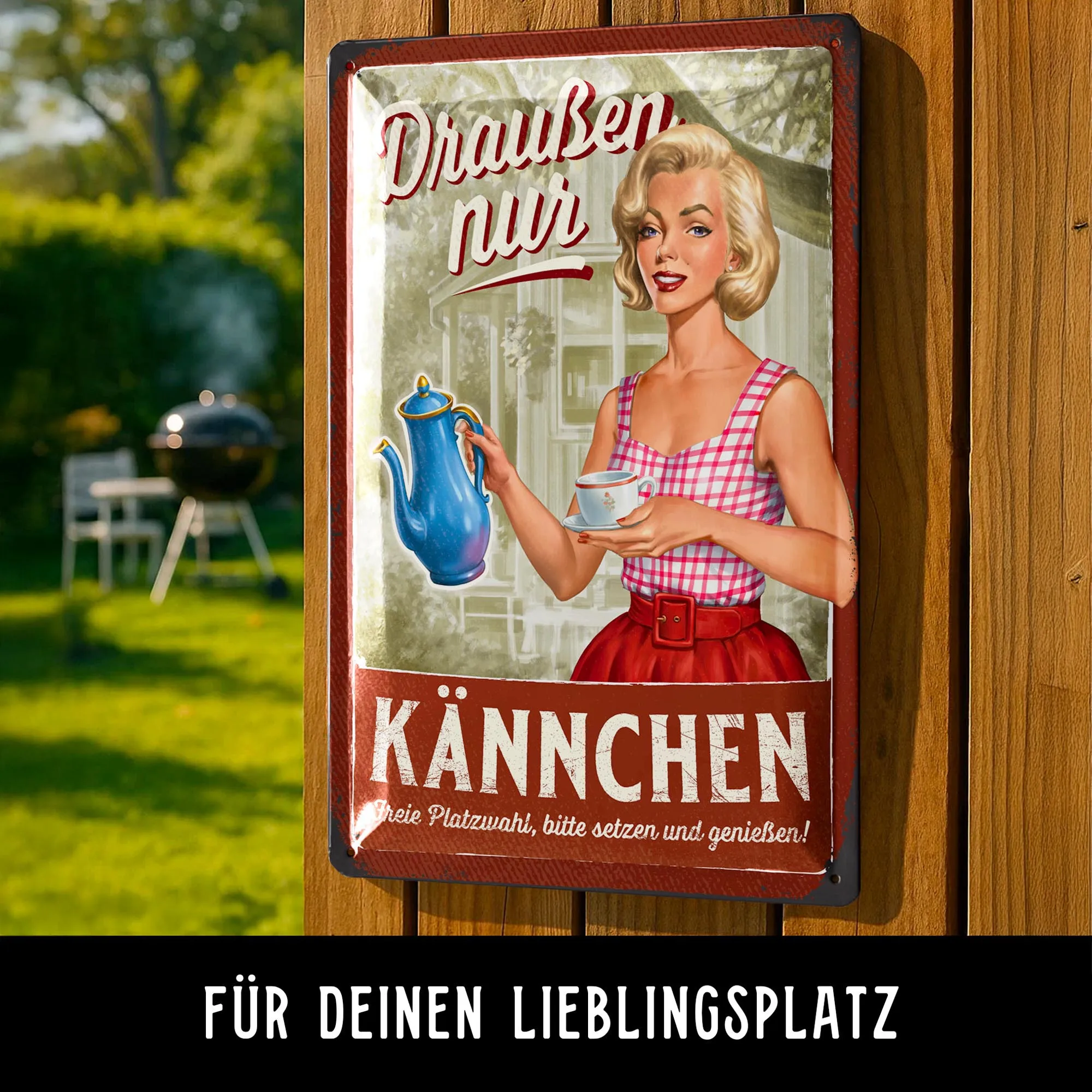 Vintage Style Iron Tin Sign German Garden Coffee Art Retro Pin-Up Decor Metal Plaque Outdoor Wall Art Mother's Day Perfect Gift
