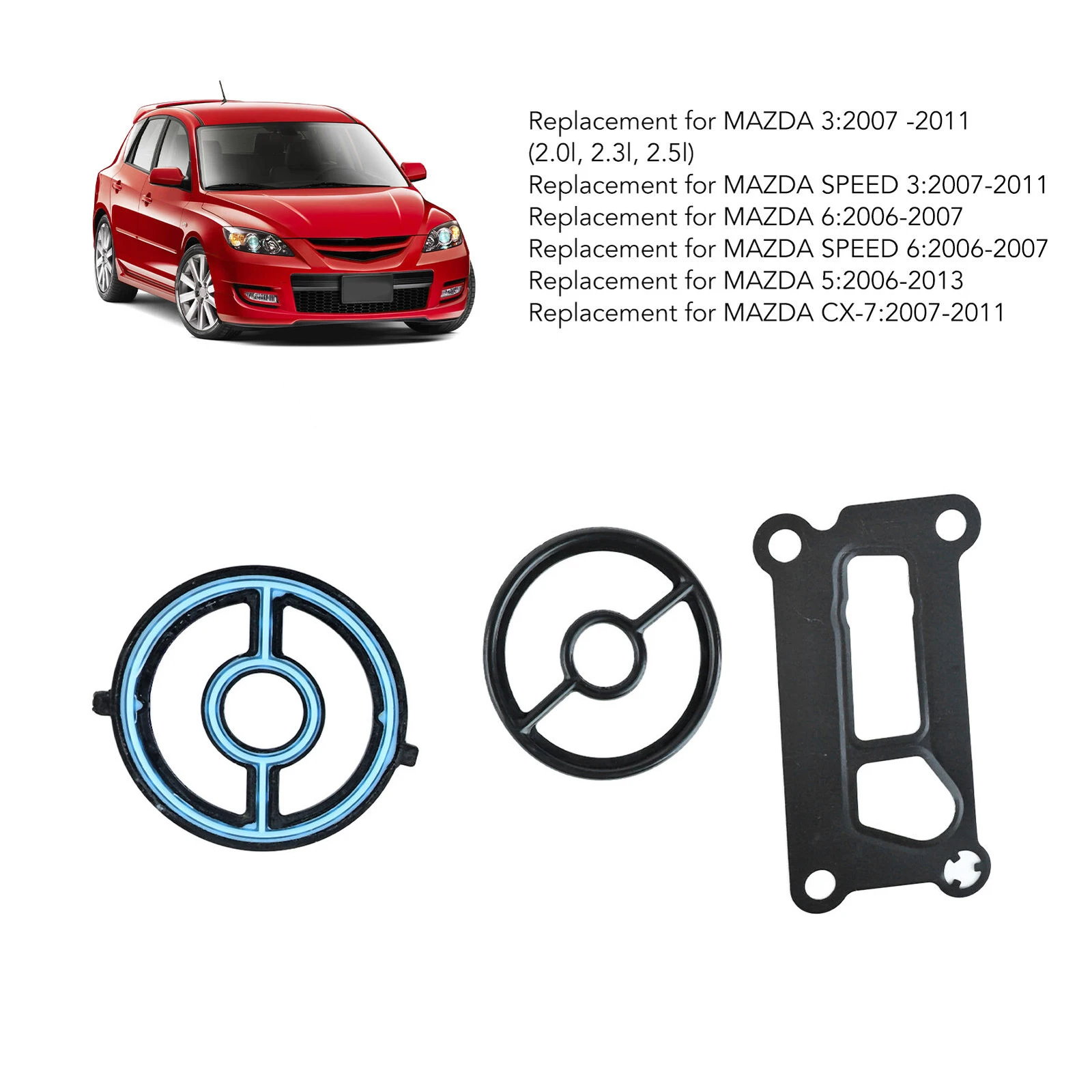 3PCS Engine Oil Cooler Seal Gasket Set LF02 14 700 LF02 14 342 For MAZDA 3 5 6 CX‑7  Car Replacement Accessories Motor Vehicle