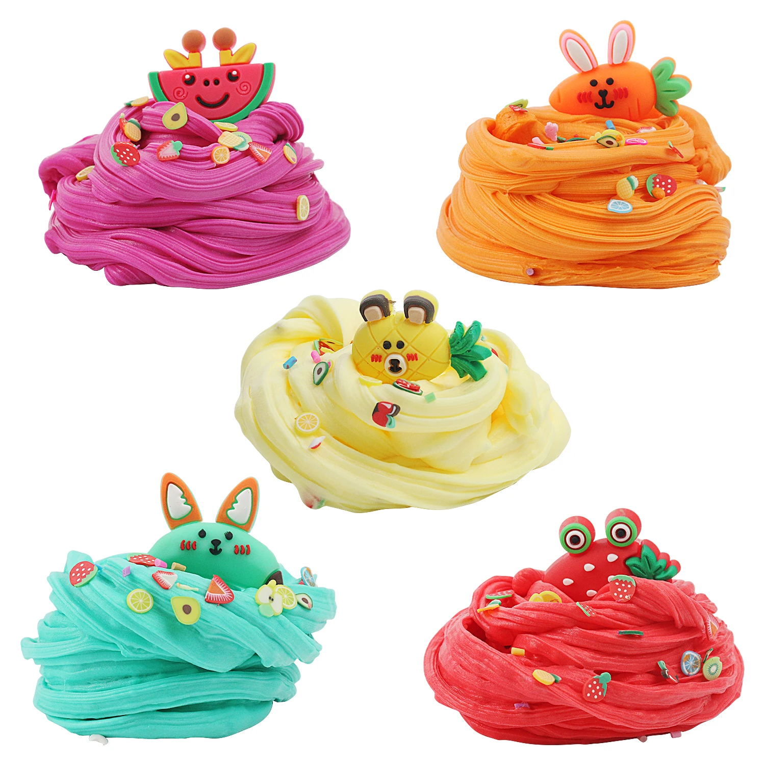 5pcs cute fruit, cotton puree slime, cartoon fruit set of 350ml, available for entertainment and leisure