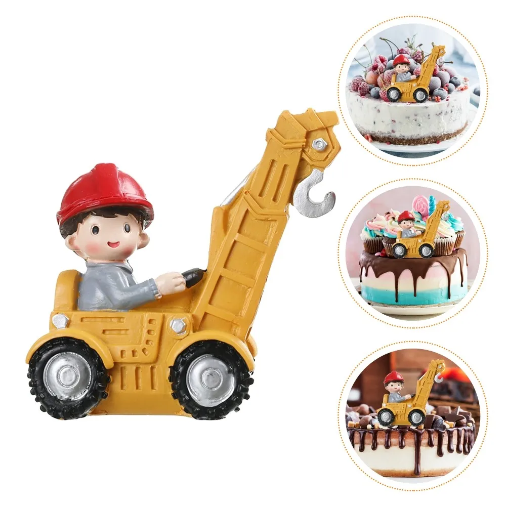 

Construction Vehicle Cake Decor Resin Mini Engineering Models for Boys Birthday Party Traffic Road Sign Theme Desktop Car