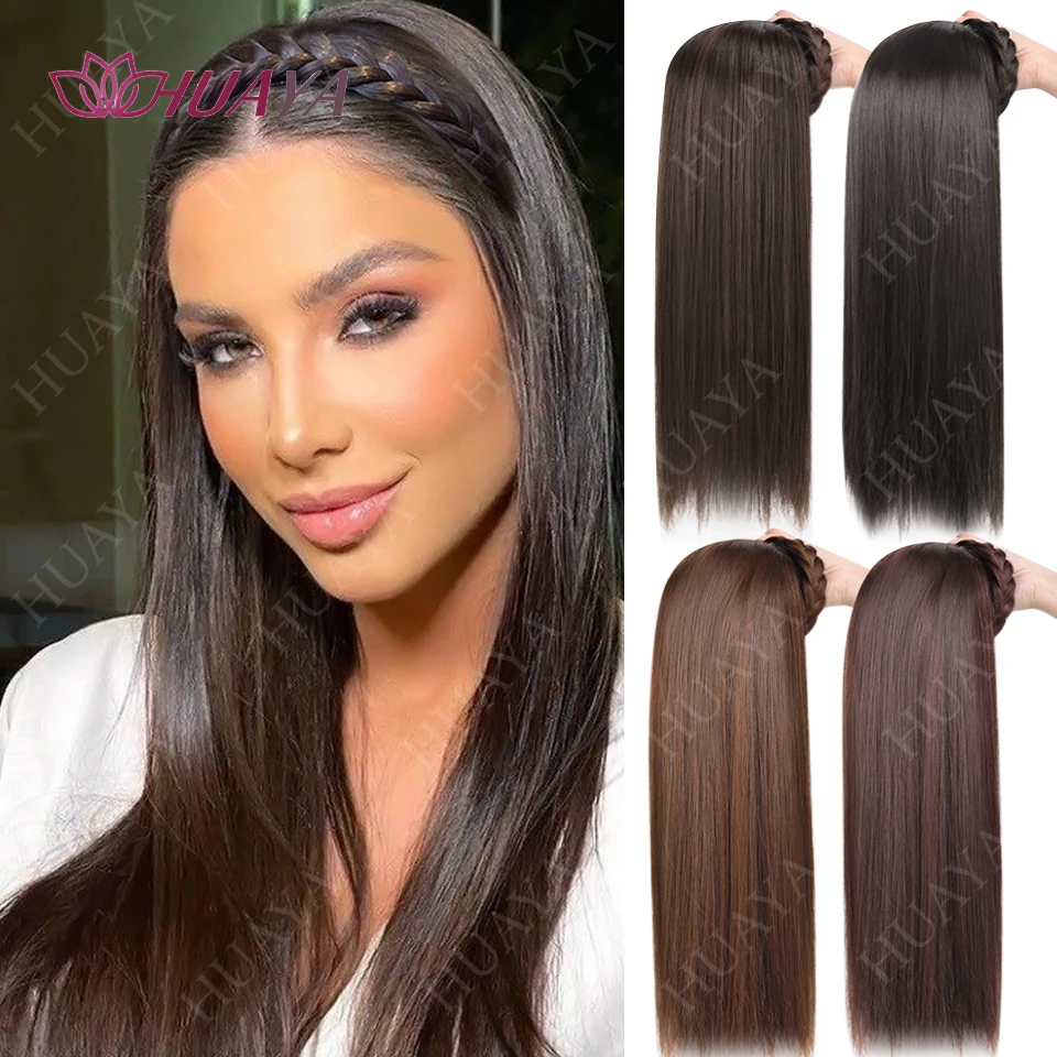 Synthetic Headband Wig 20‘’Long Straight Half Wigs For Women With Headband Heat-Resistant Hair Extensions