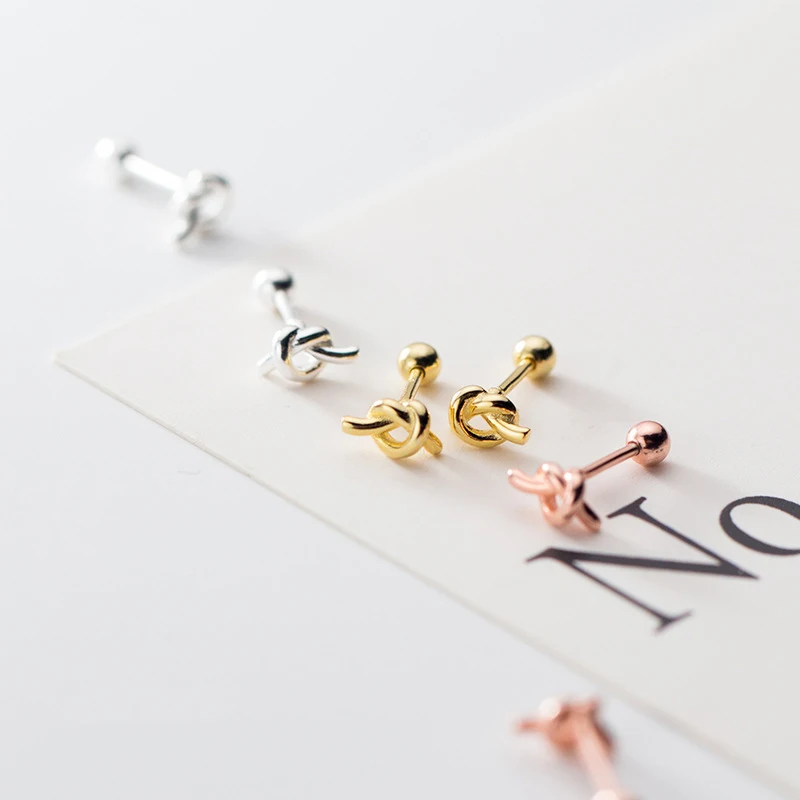 MODIAN Classic Cute Tiny Knot Stud Earring for Women 925 Sterling Silver 3 Color Geometric Ear Studs Fine Jewelry Girl Gift